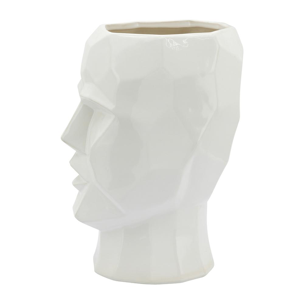 Ceramic, 12" Face Vase, White. Picture 5
