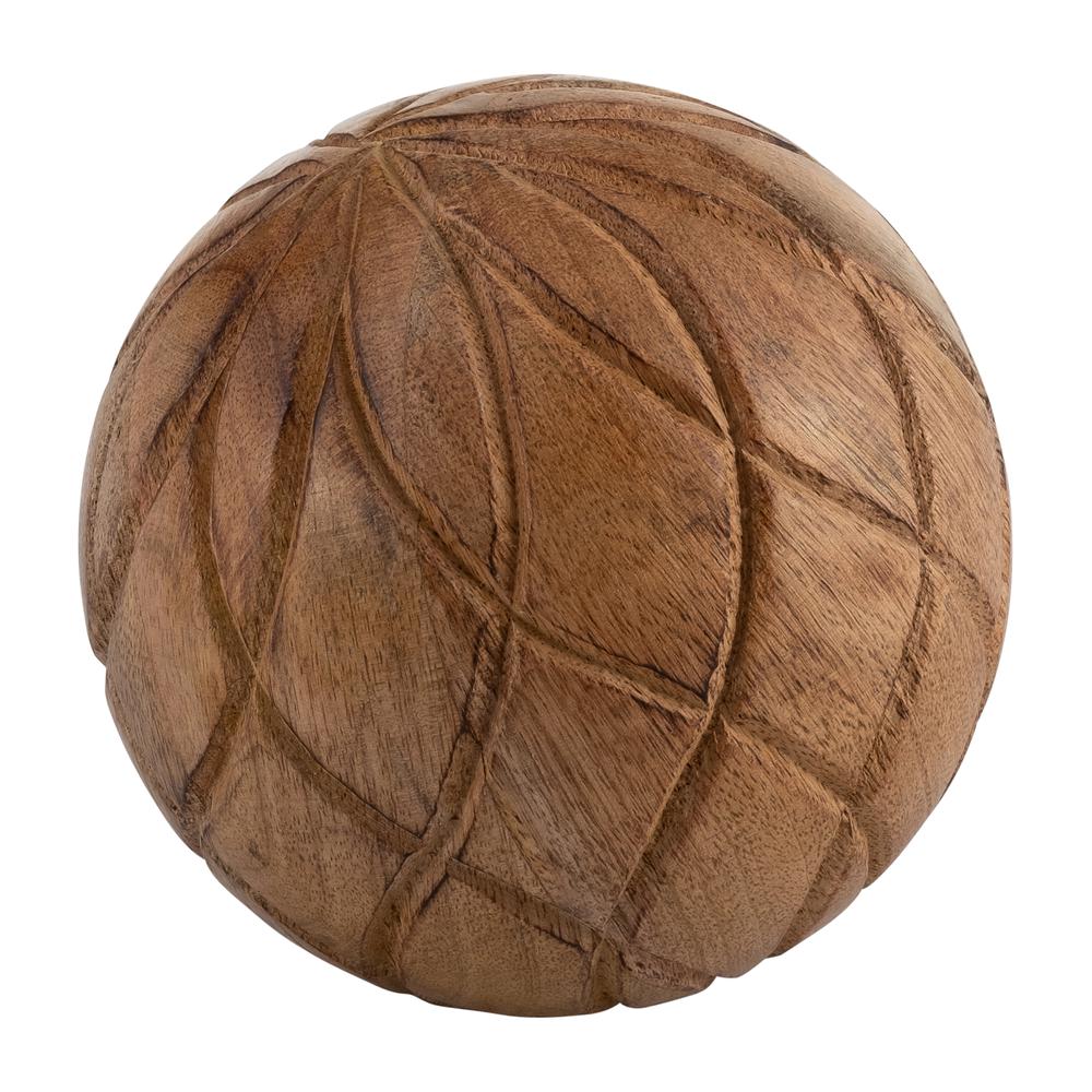 Wood, 5" Textured Orb, Brown. Picture 3