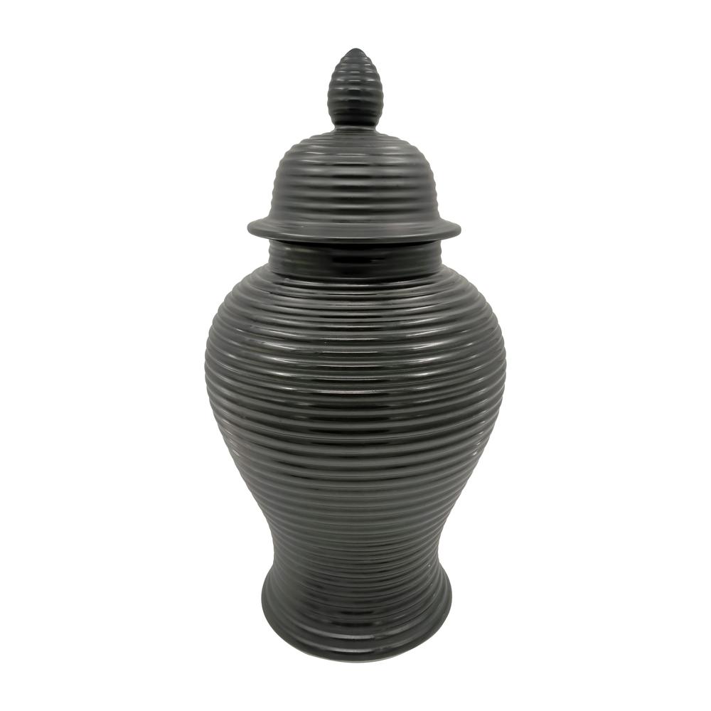 Cer, 24" Ribbed Temple Jar, Black. Picture 1