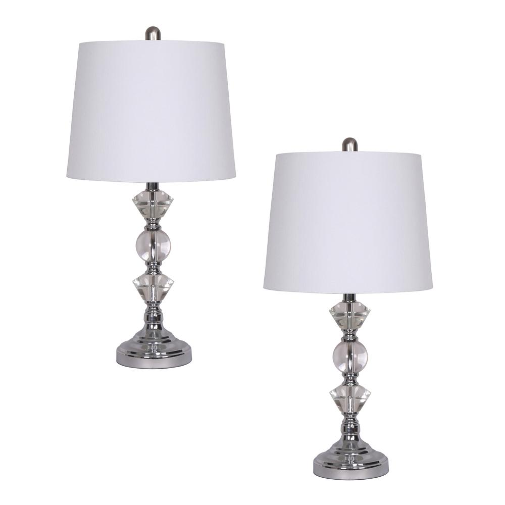 S/2, Crystal 26" Table Lamps, Silver. Picture 1