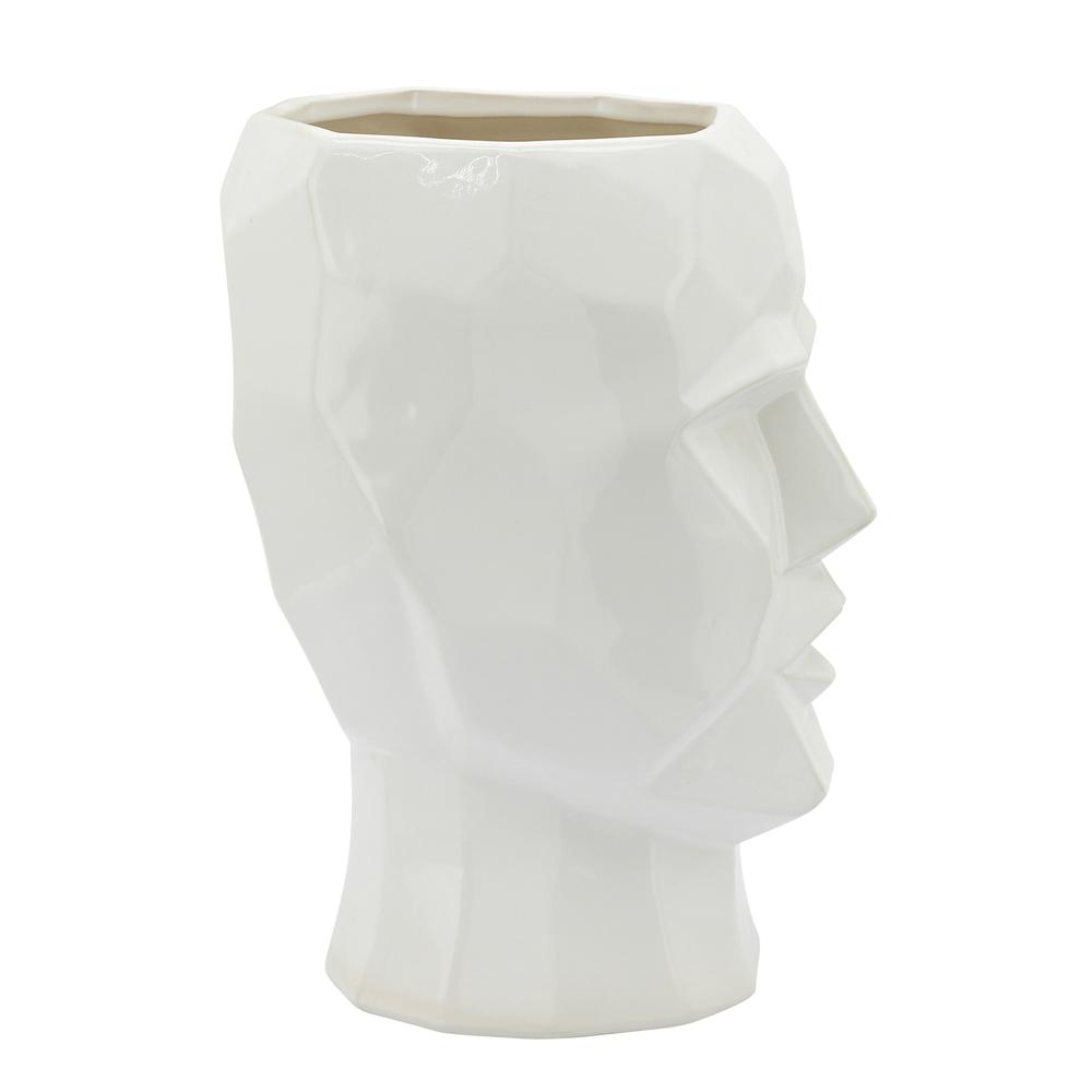 Ceramic, 12" Face Vase, White. Picture 3
