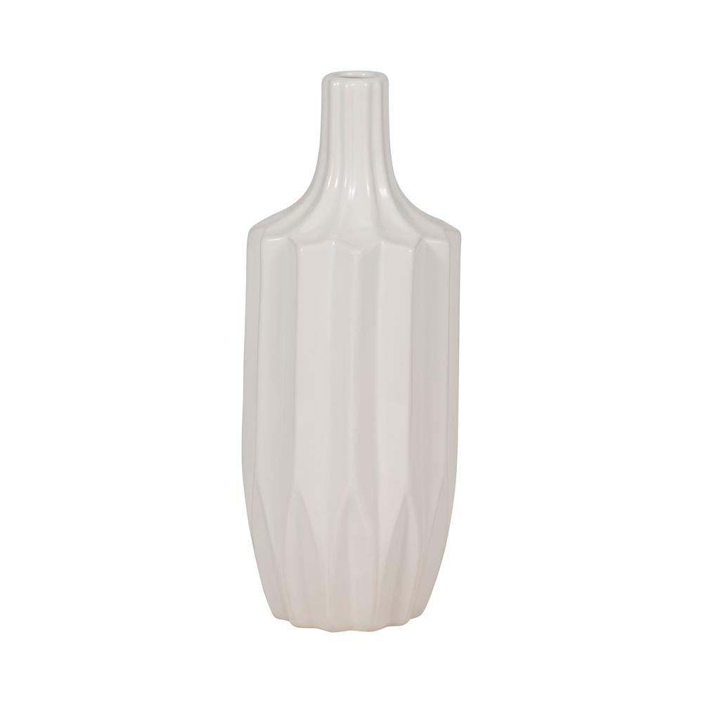 Cer, 13" Fluted Vase, White. Picture 1