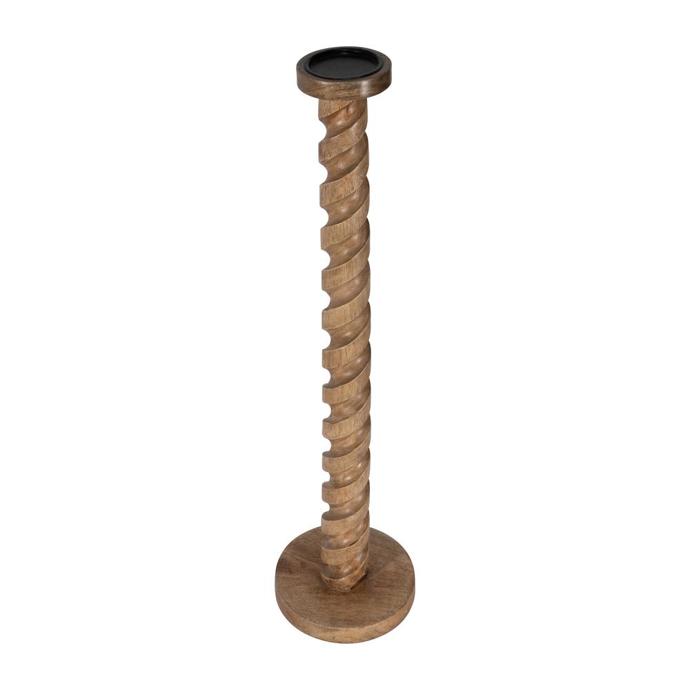 Wood, 36" Spiral Floor Pillar Candleholder, Natura. Picture 3