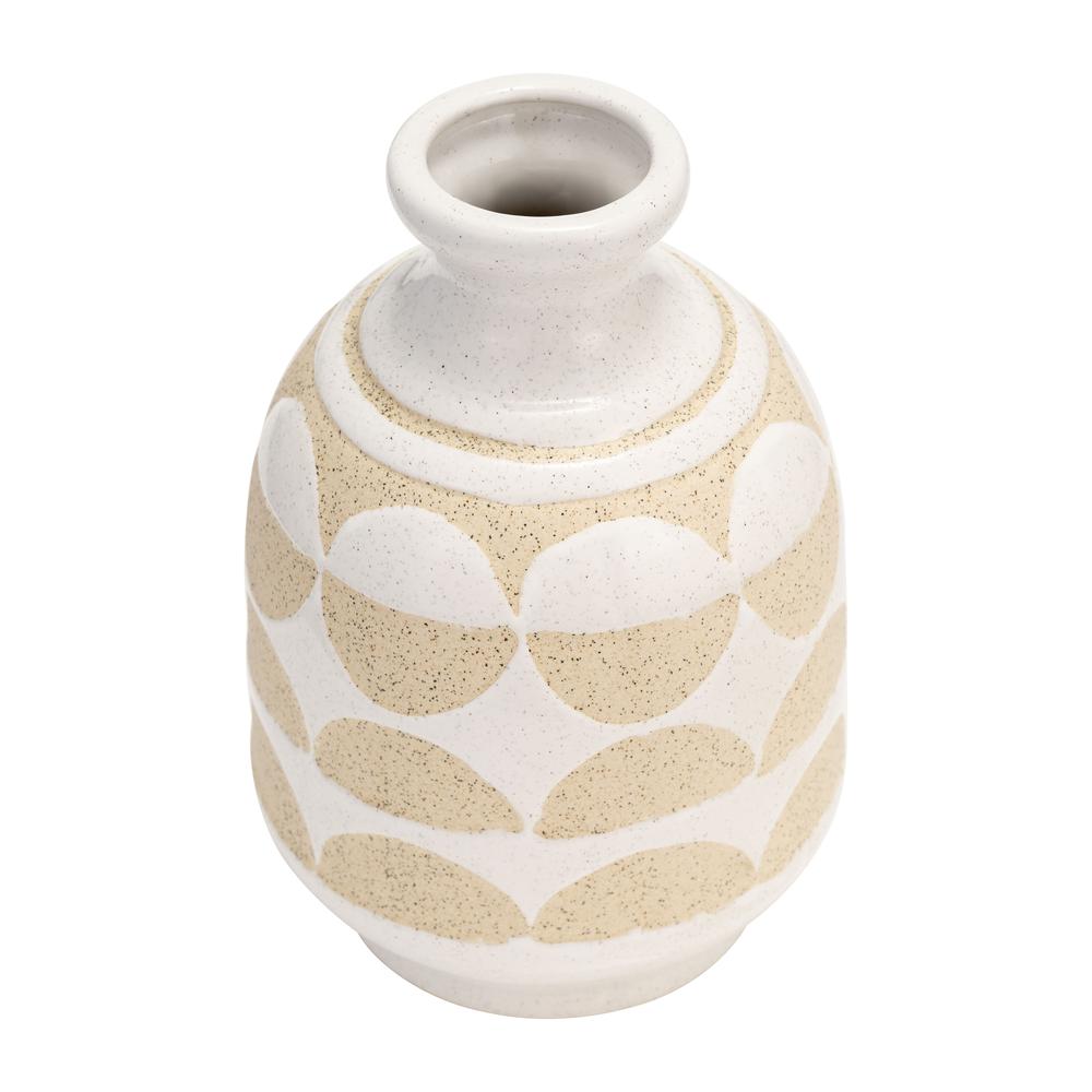 Cer, 10"h Half Circles Vase, Ivory. Picture 3