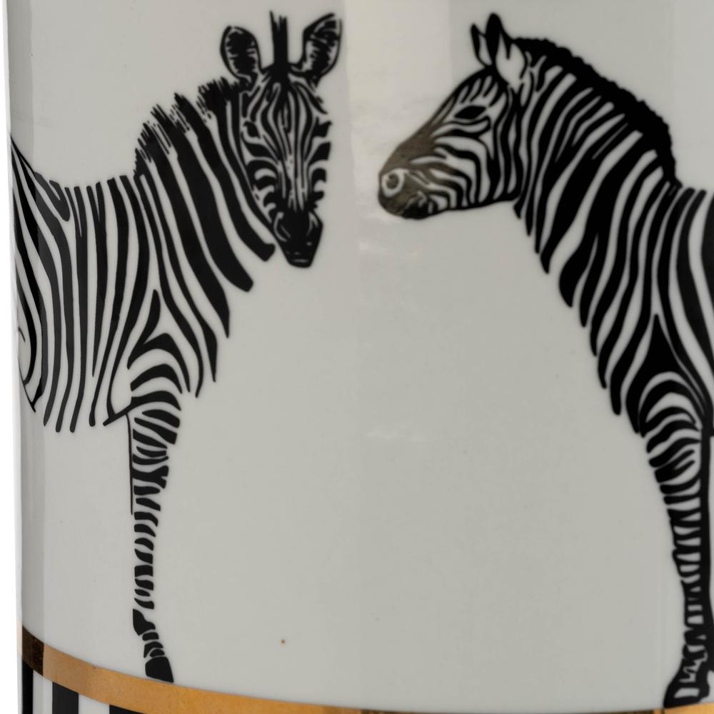 Cer, 12"h Zebra Jar W/ Lid, White/gold. Picture 7