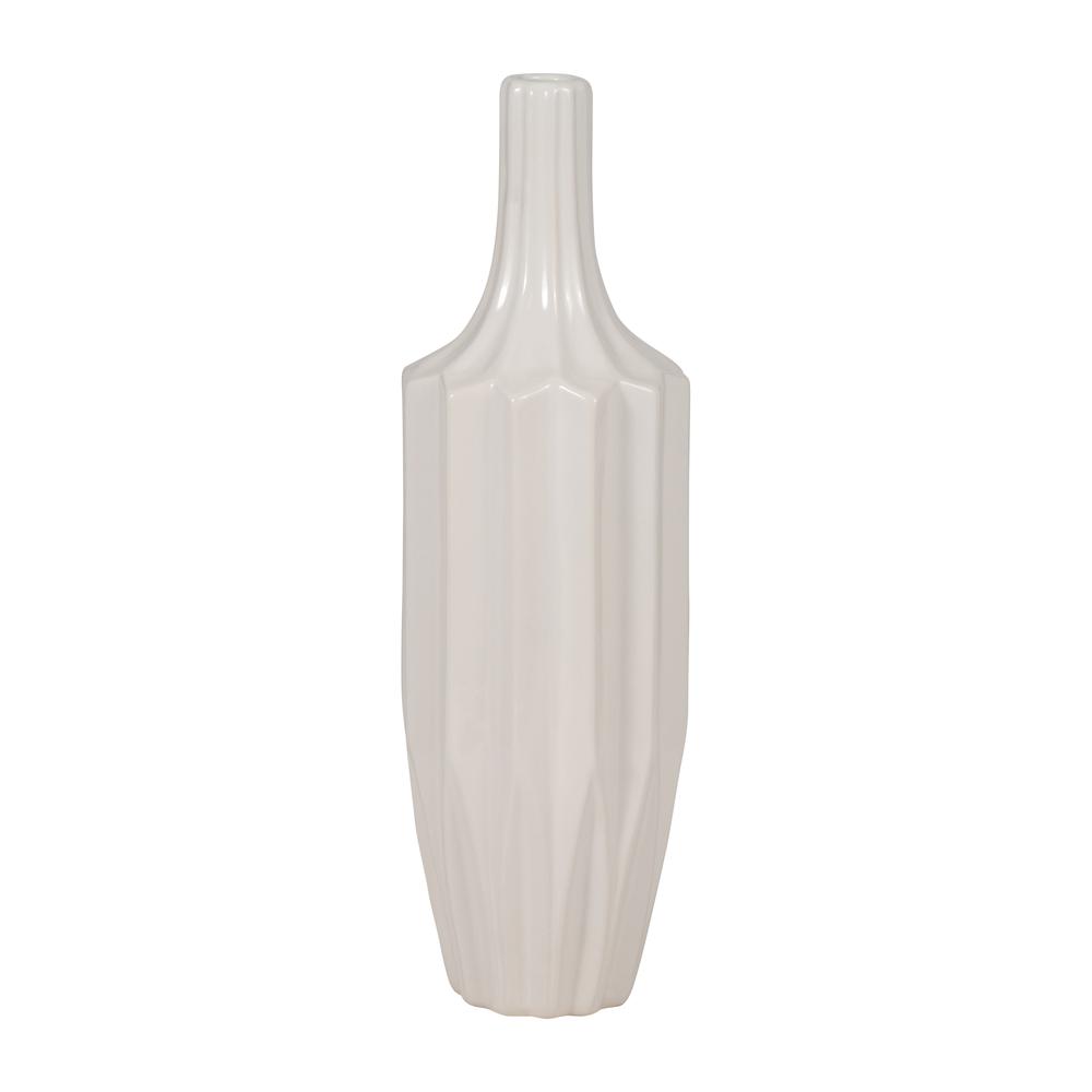 Cer, 16" Fluted Vase, White. Picture 2