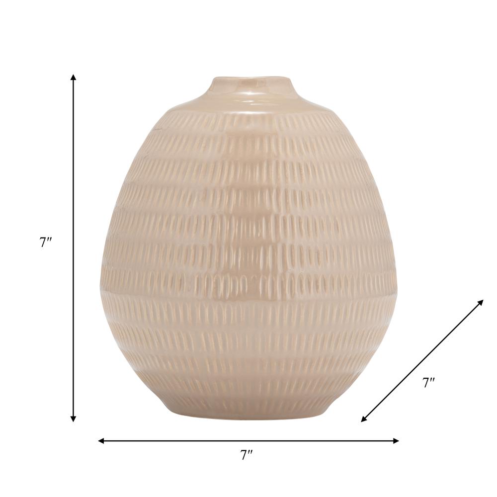 Cer,7",stripe Oval Vase,irish Cream. Picture 9