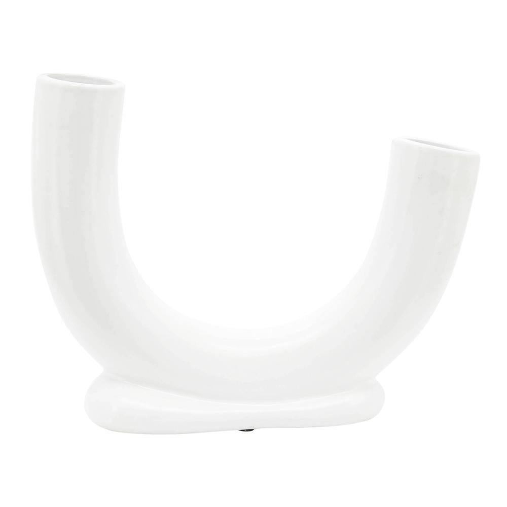 Cer, 8"h U-shaped Vase W/ Base, White. Picture 4