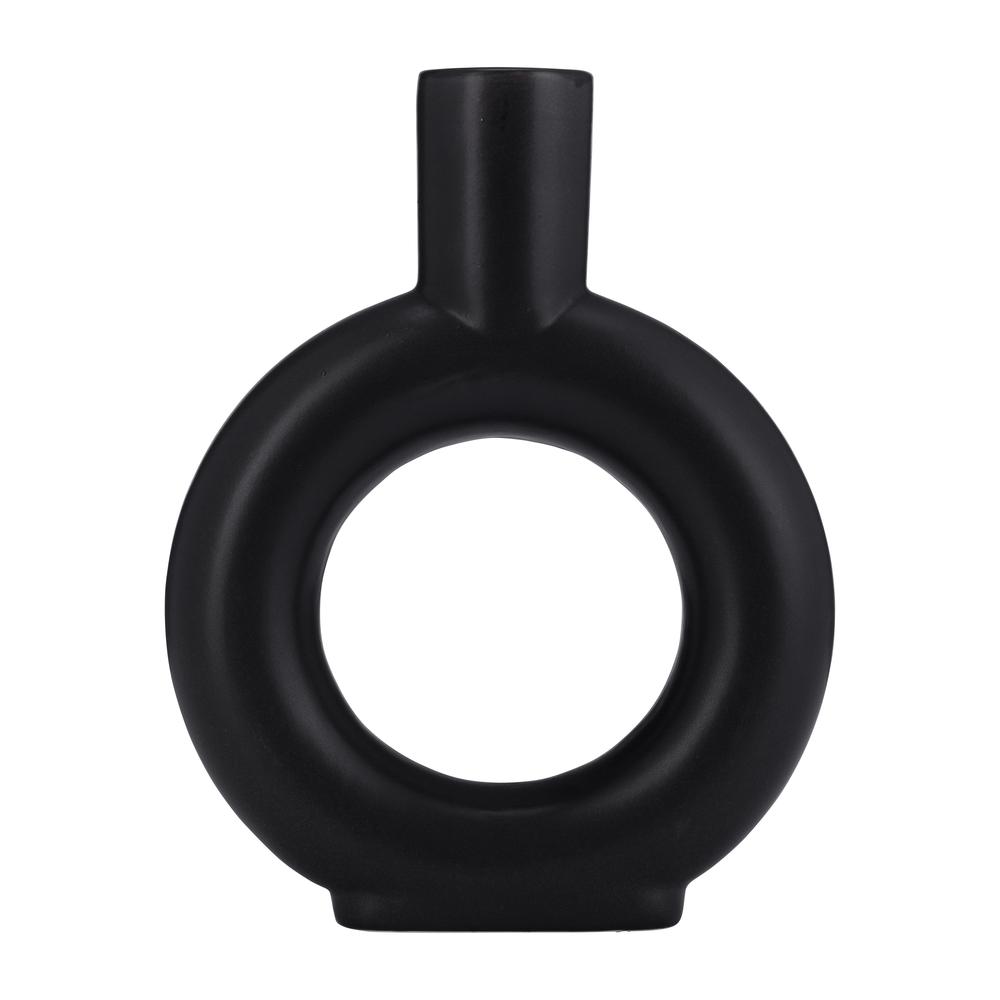 Cer, 9" Round Cut-out Vase, Black. Picture 1