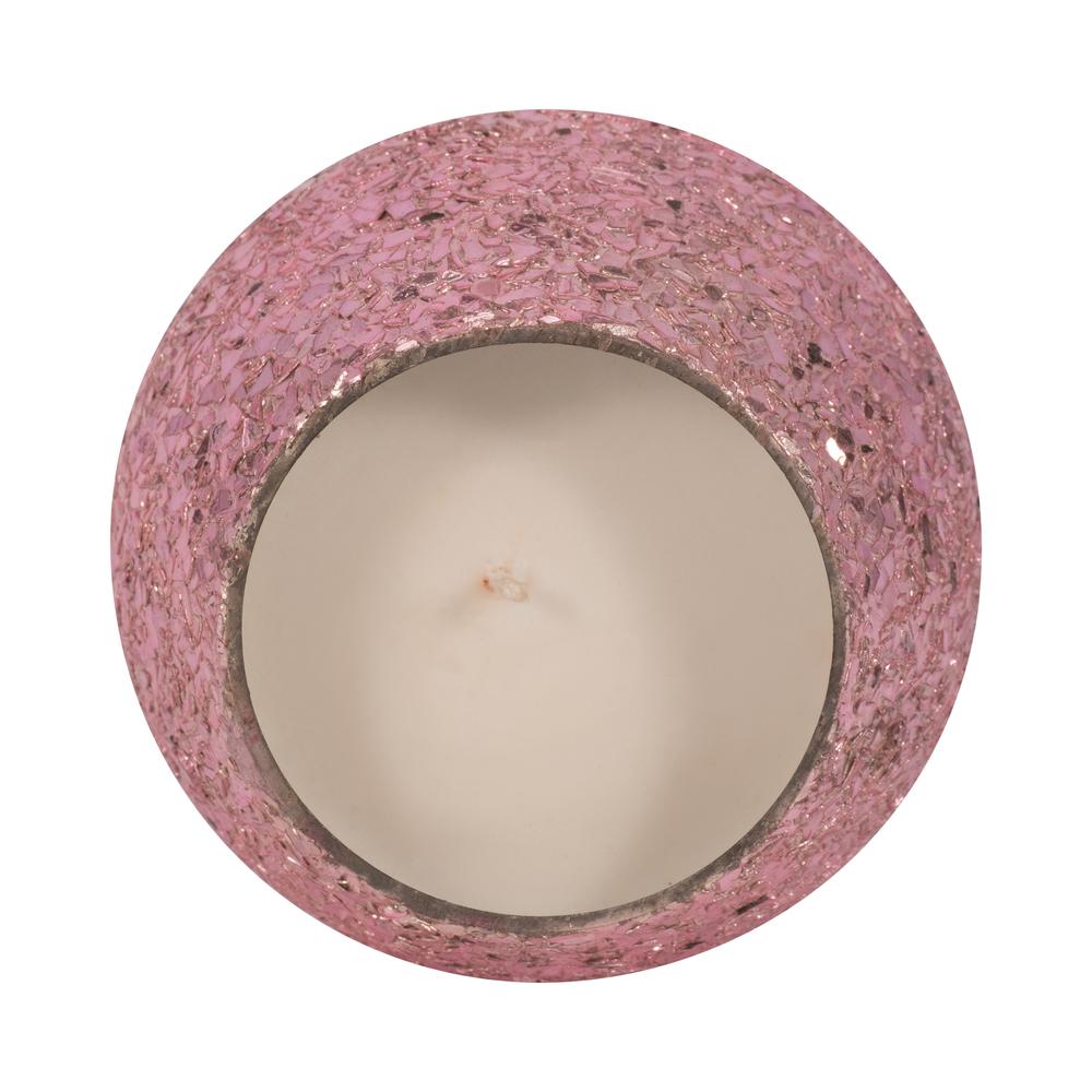 Glass, 5" 17 Oz Crackled Scented Candle, Pink. Picture 6
