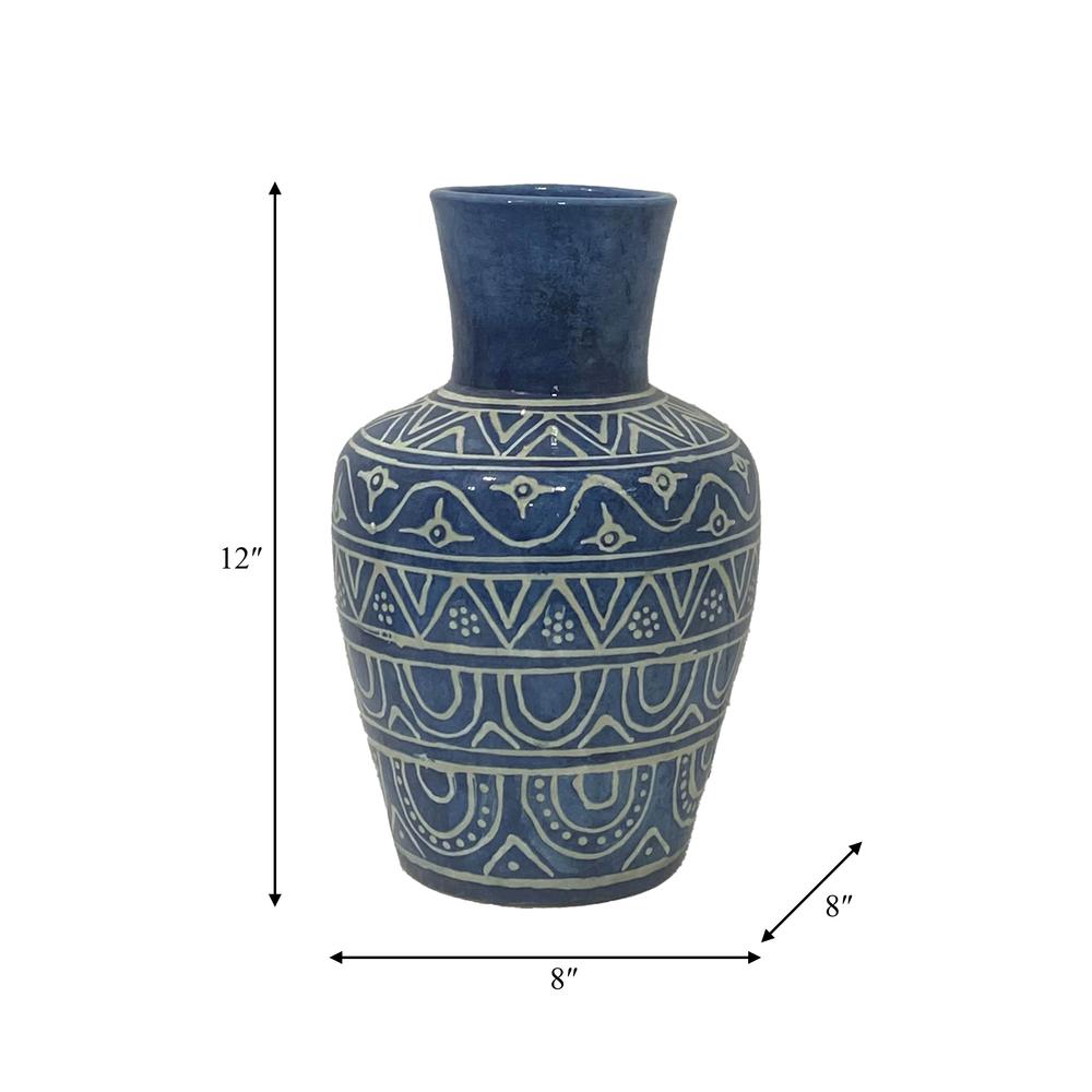 Terracotta, 12"h Vase, Blue. Picture 2