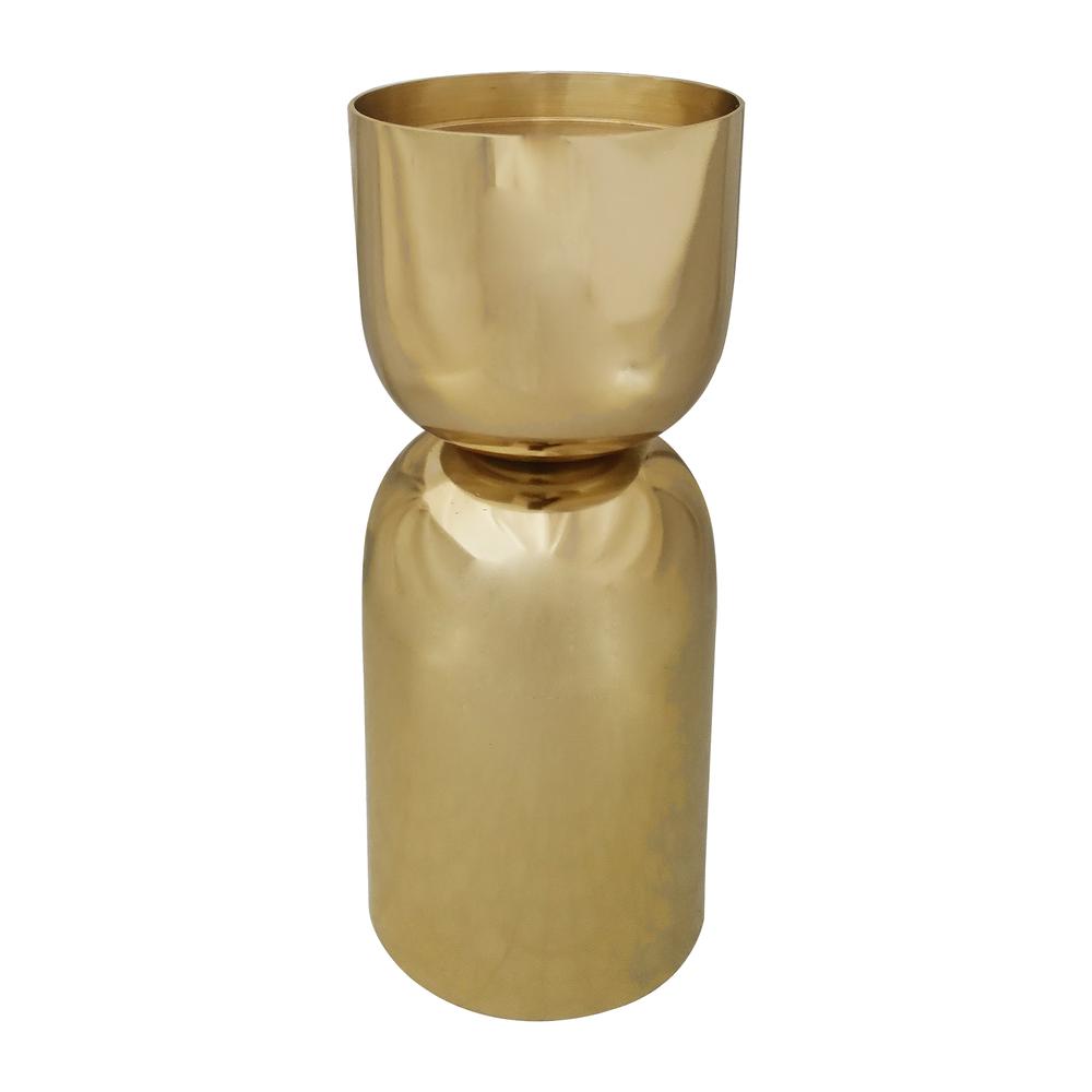 Metal, 8" Round Pillar Candleholder, Gold. Picture 1
