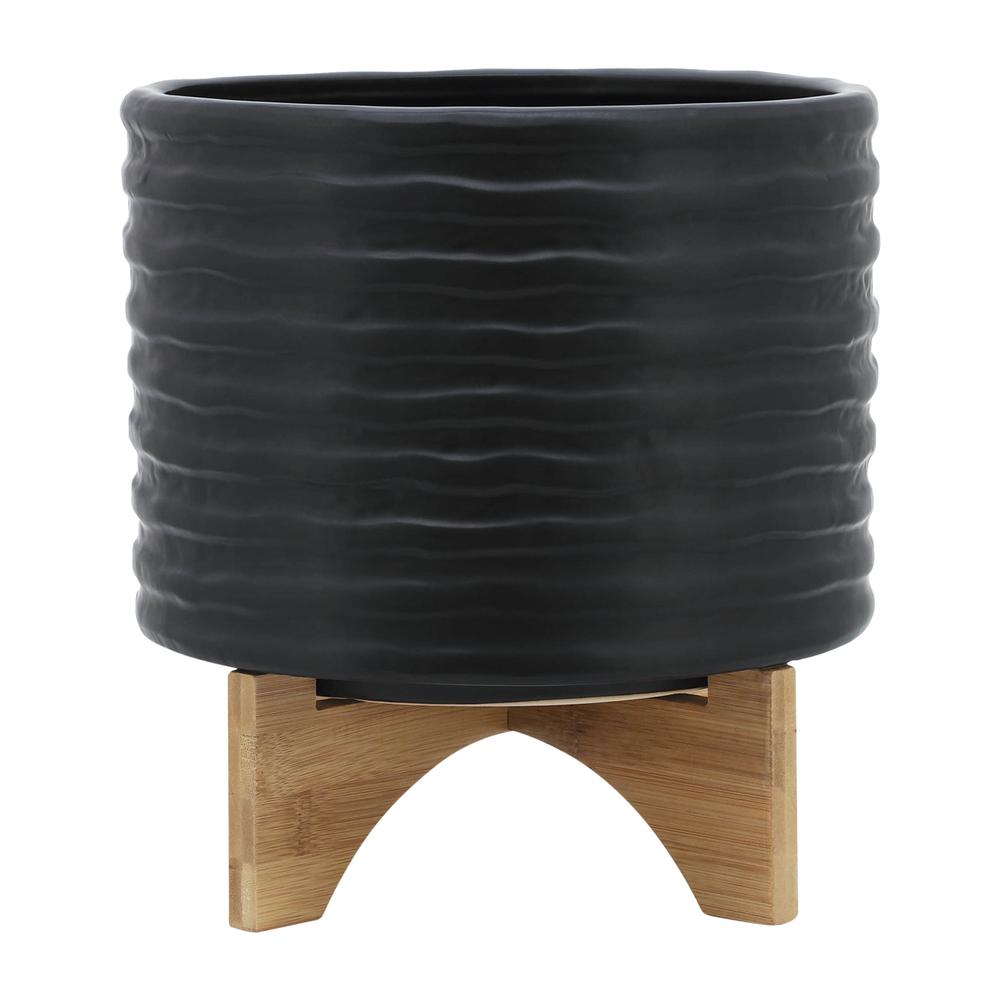 10" Textured Planter W/ Stand, Black. Picture 1