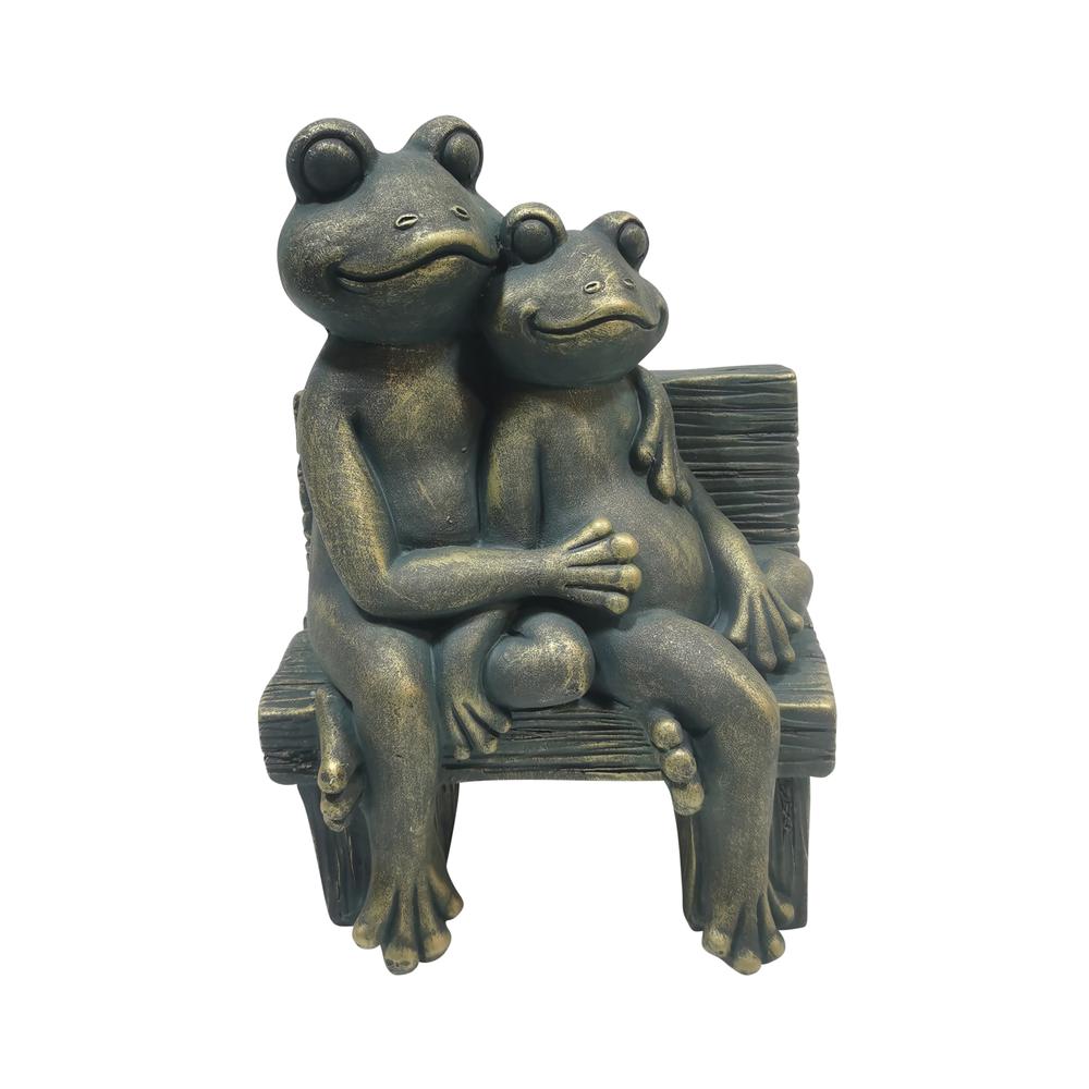 12" Cuddling Frogs On Bench, Bronze. Picture 1