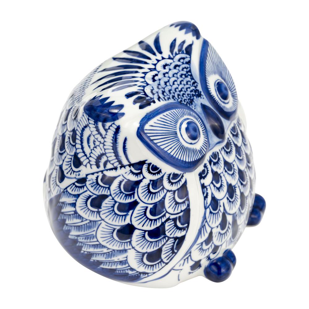 Cer, 6"h Chinoiserie Owl, Blue/white. Picture 5