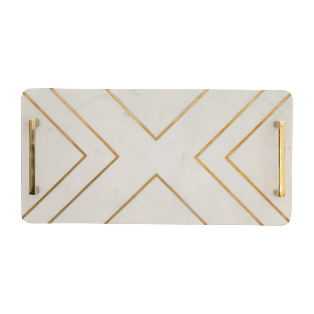 Marble,2"h,tray W/handles,white/gold. Picture 5