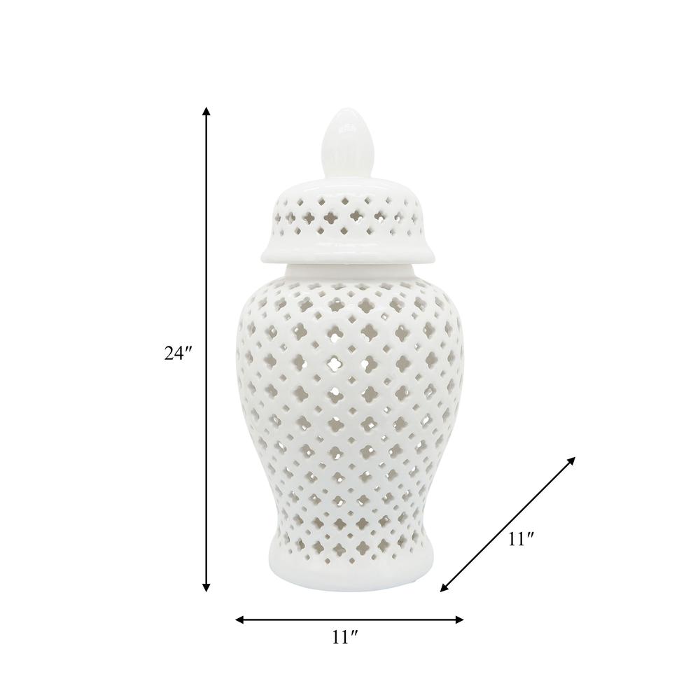 24" Cut-out Clover Temple Jar, White. Picture 9