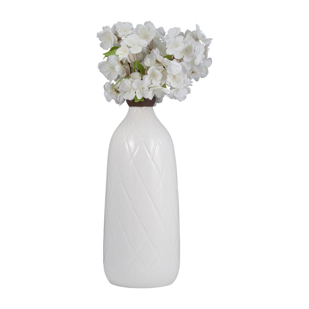 Cer, 16" Plaid Textured Vase, White. Picture 3