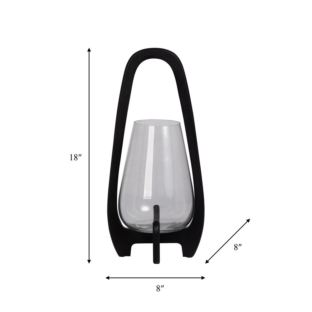 18"h Glass Lantern W/ Wood Handle, Black. Picture 9