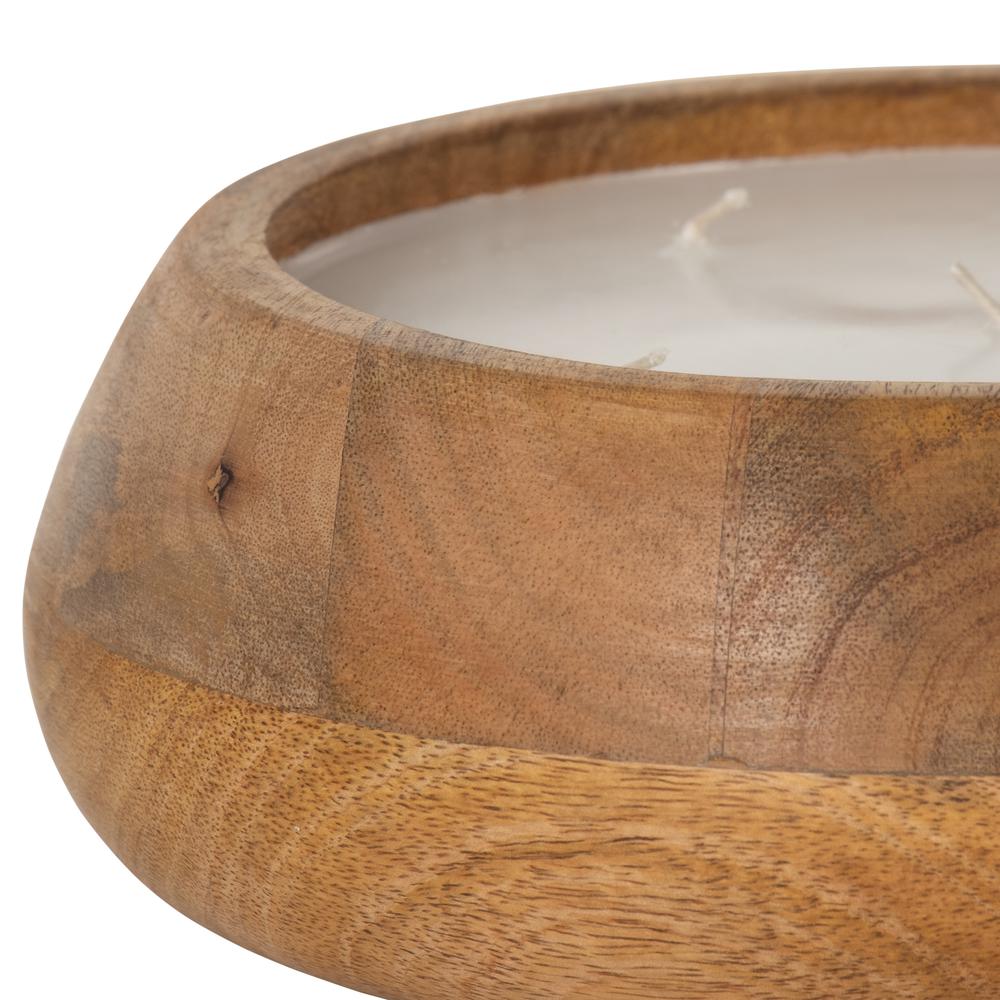 9" 20 Oz Vanilla Modern Wood Bowl Candle, Natural. Picture 3