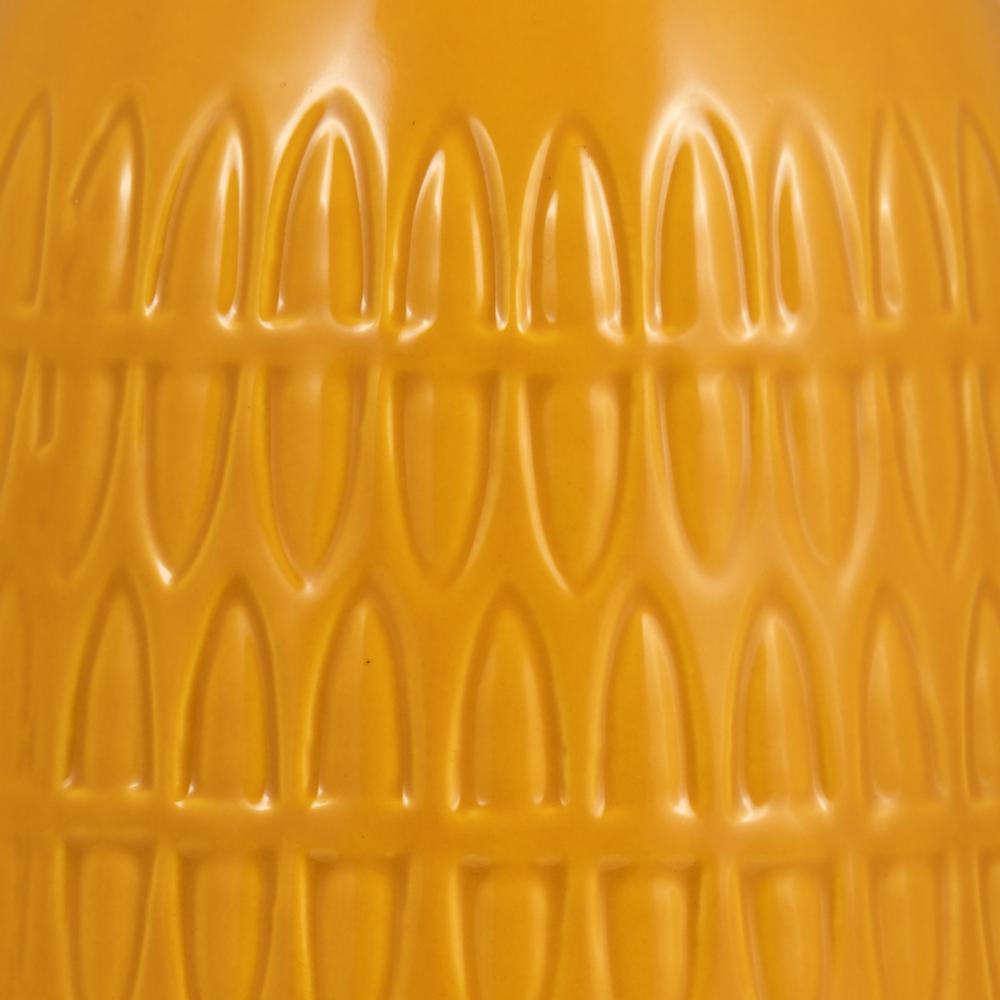 Cer, 10"h Carved Vase, Mustard Gold. Picture 5