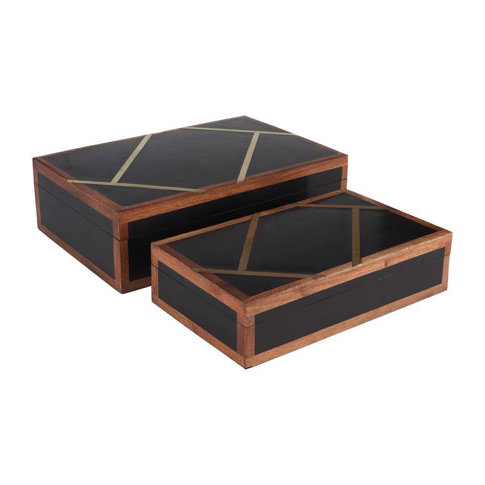 Resin, S/2 10/12" Boxes W/ Gold Inlay, Black. Picture 1