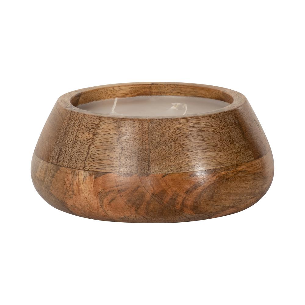 8" 15 Oz Vanilla Modern Wood Bowl Candle, Natural. Picture 2