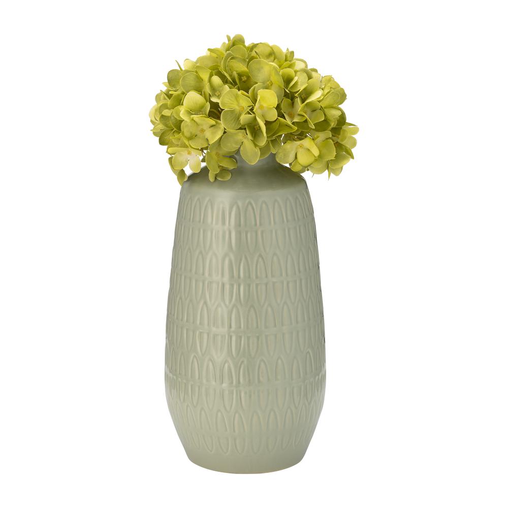 Cer, 12"h Carved Vase, Cucumber. Picture 3
