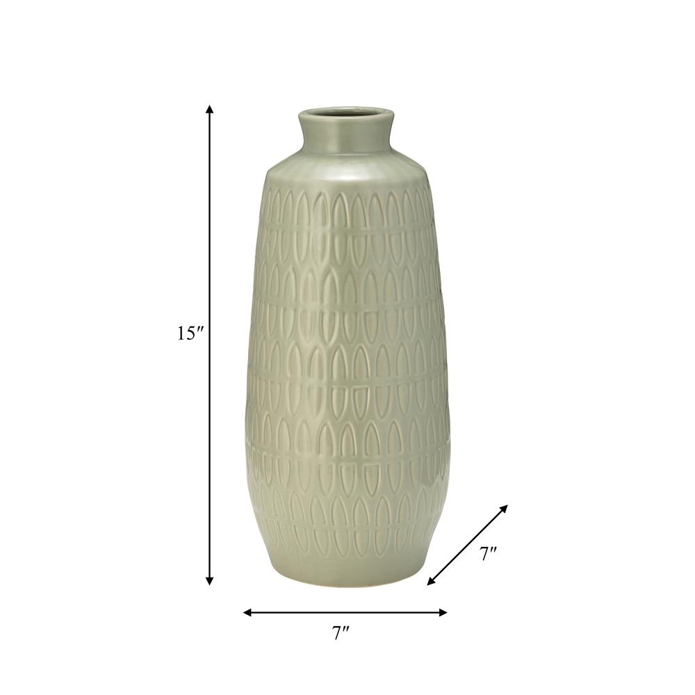 Cer, 15"h Carved Vase, Cucumber. Picture 8