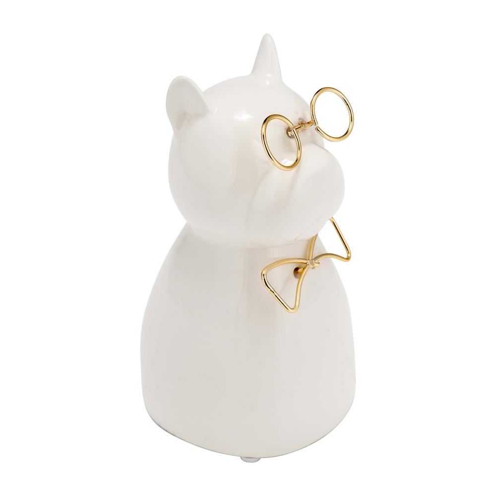 Cer 6"h, Puppy With Gold Glasses And Bowtie, Wht. Picture 6