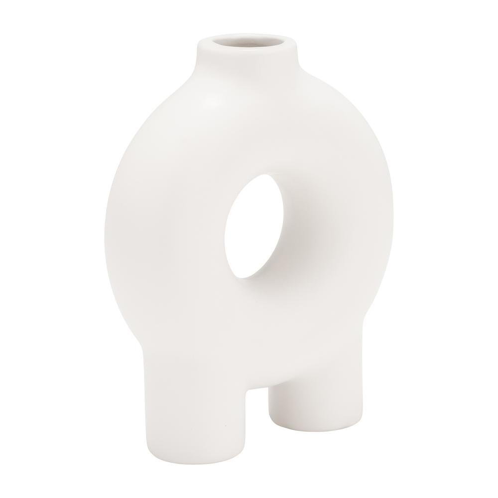 Cer,7",donut Footed Vase,white. Picture 2