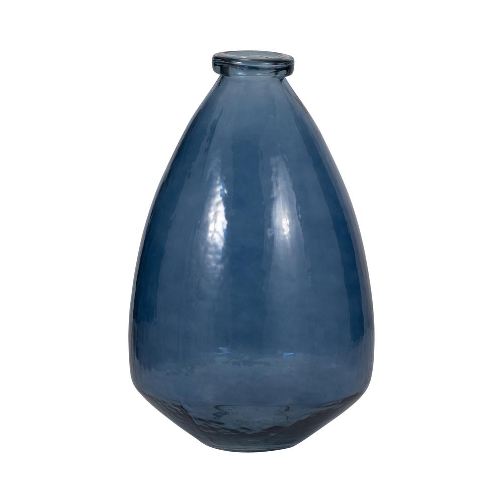 Glass, 15" Balloon Vase, Blue. Picture 2