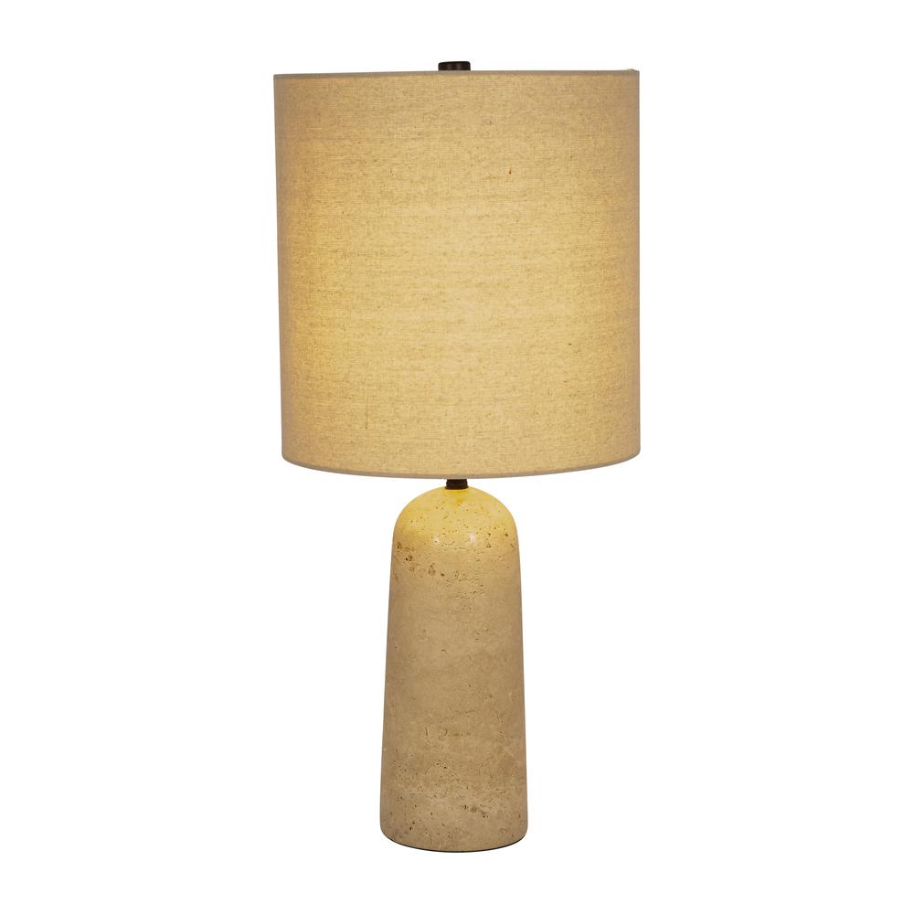Travertine, 25" Cylinder Table Lamp, Natural. Picture 3