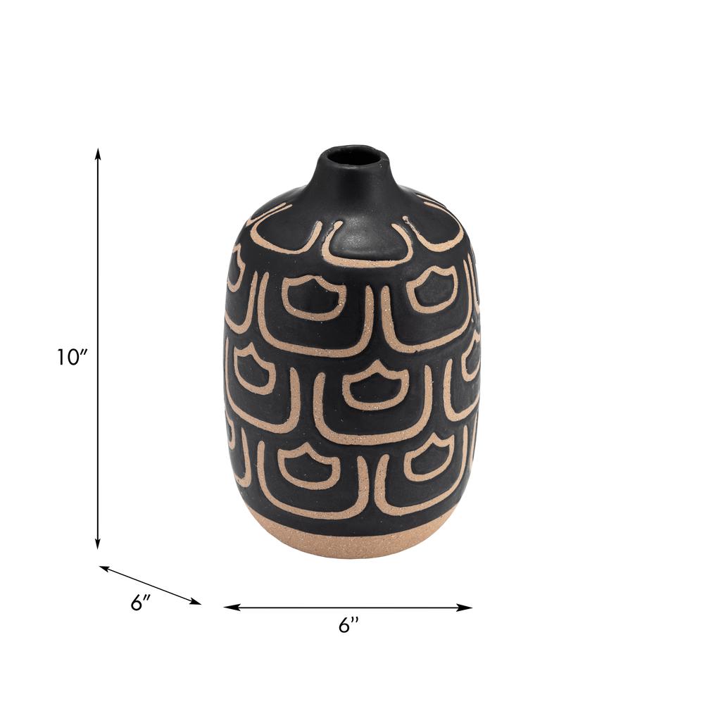 Cer, 10" Decorative Vase, Black/tan. Picture 7
