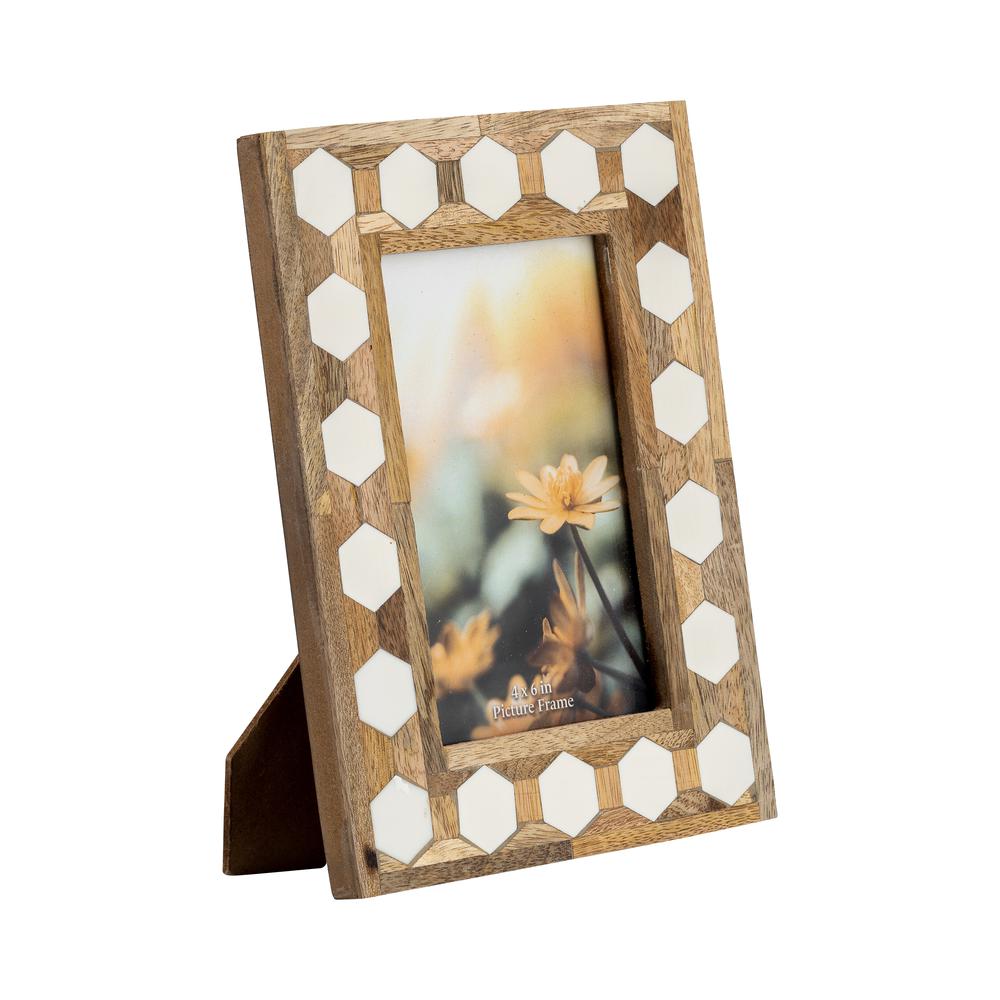 Wood/resin,4x6 Hexagon Frame, White. Picture 2