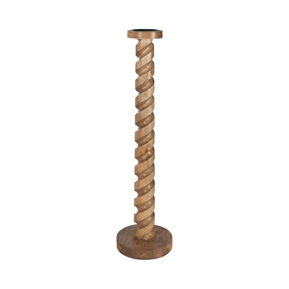 Wood, 30" Spiral Floor Pillar Candleholder, Natura. Picture 1