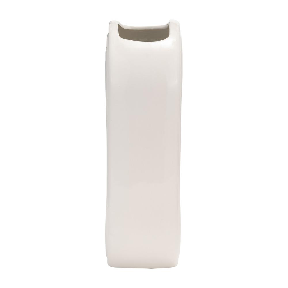 Cer, 11" Oval Ridged Vase, White. Picture 3