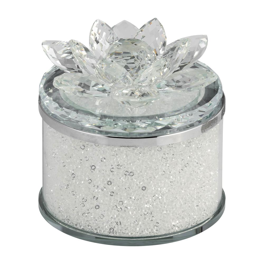 Crystal 4" Round Lotus Box, Clear. Picture 1