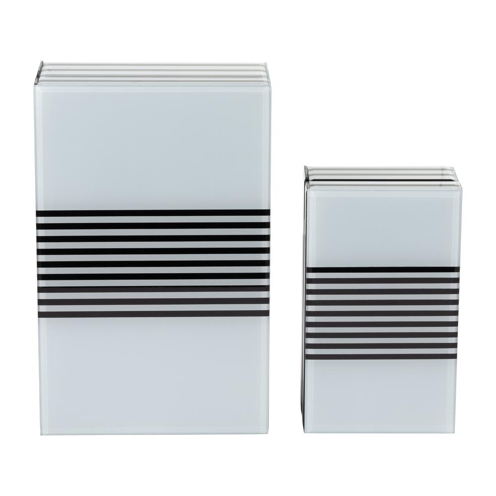 Wood, S/2 8/11" Striped Boxes, Black/white. Picture 7