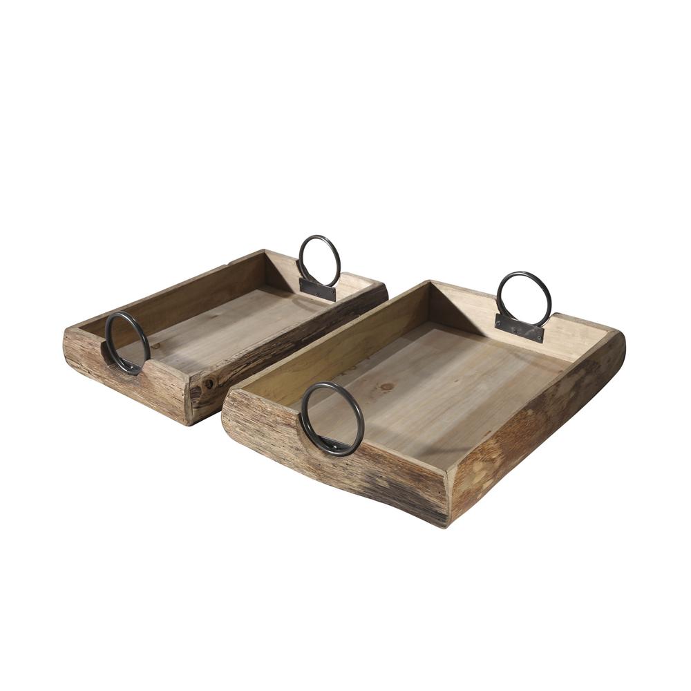 S/2 Wood Trays 19x13x5", Brown. Picture 6