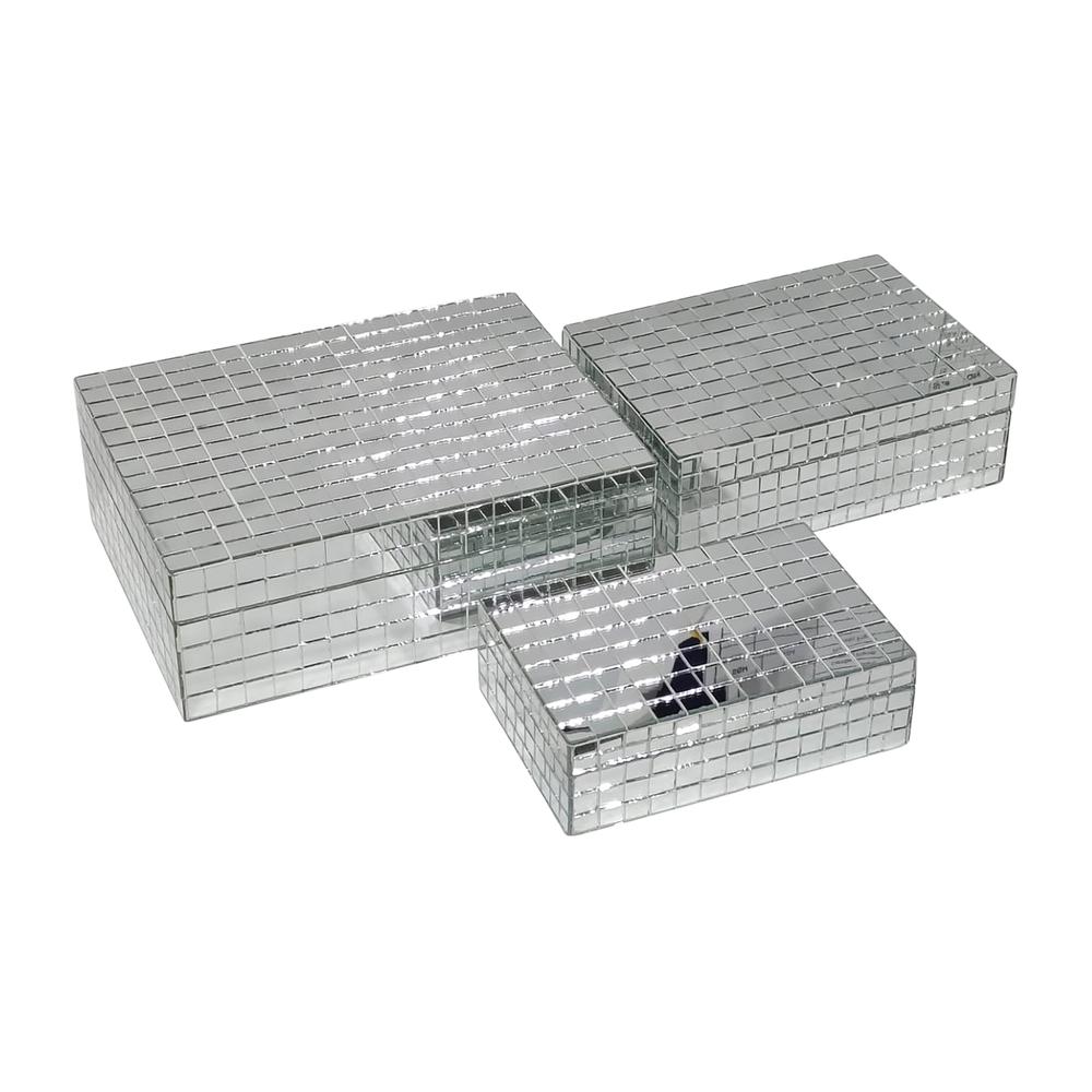 S/3 6/7/9" Mosaic Boxes, Silver. Picture 1