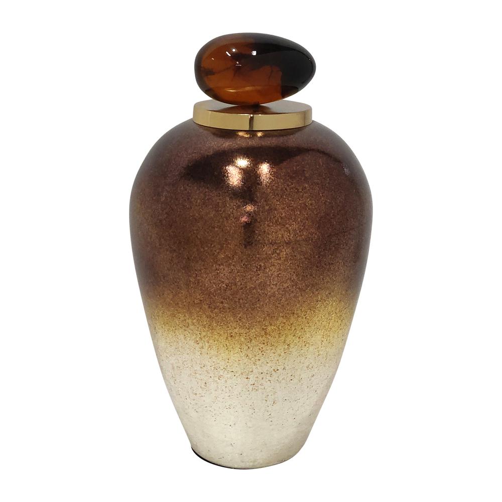 Glass, 17" Temple Vase W/ Resin Topper, Copper. Picture 1