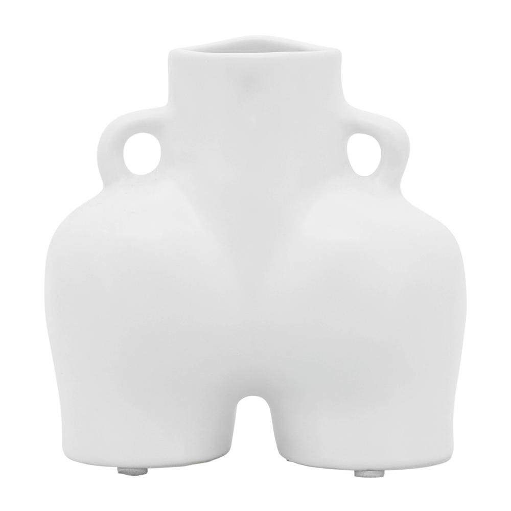 Cer, 6" Half Body Vase, White. Picture 4