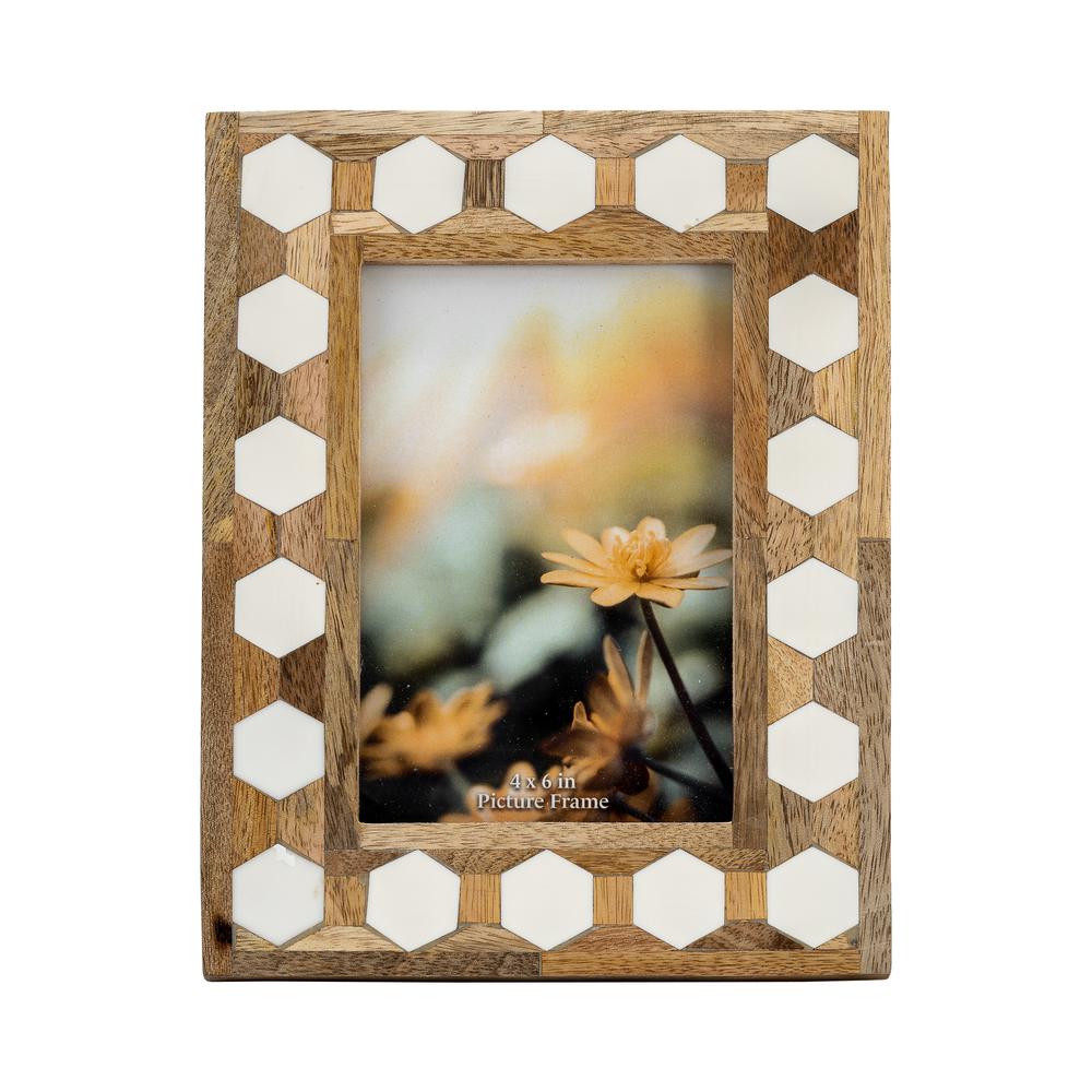 Wood/resin,4x6 Hexagon Frame, White. Picture 1