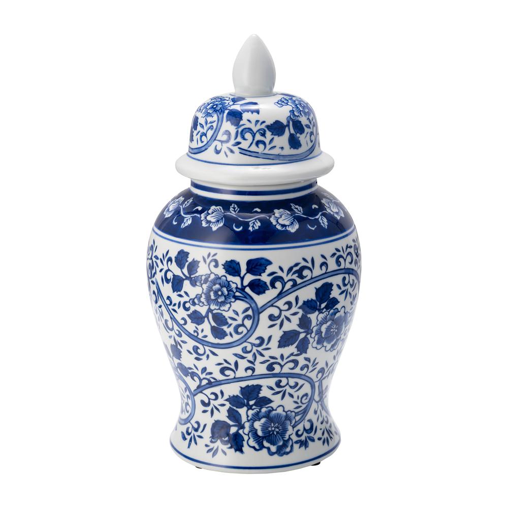 Ec Cer,14" Blue/white Temple Jar. Picture 1