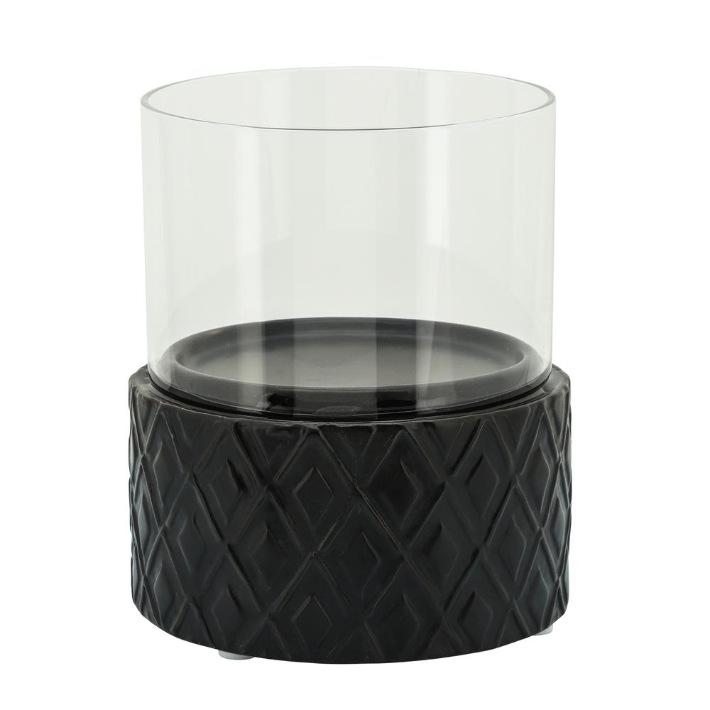 Black Ceramic /glass 6" Pillar Holder, Diamond. Picture 2
