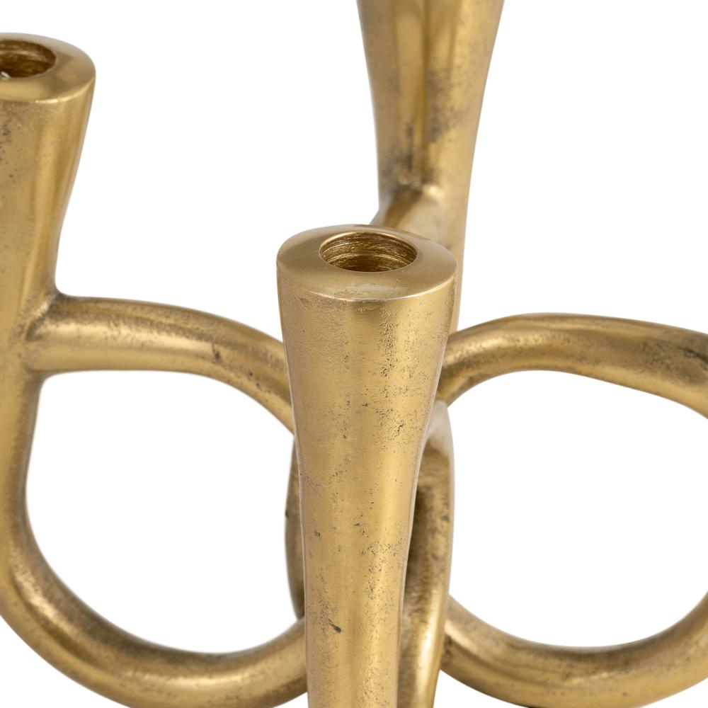Metal, 7" French Horn 4-taper Candleholder, Gold. Picture 6