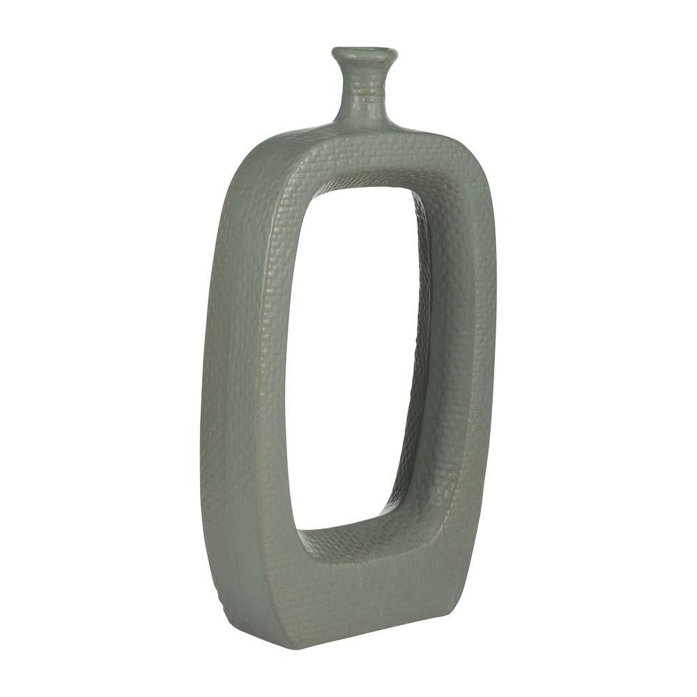Cer, 18" Vase W/cutout, Green. Picture 2