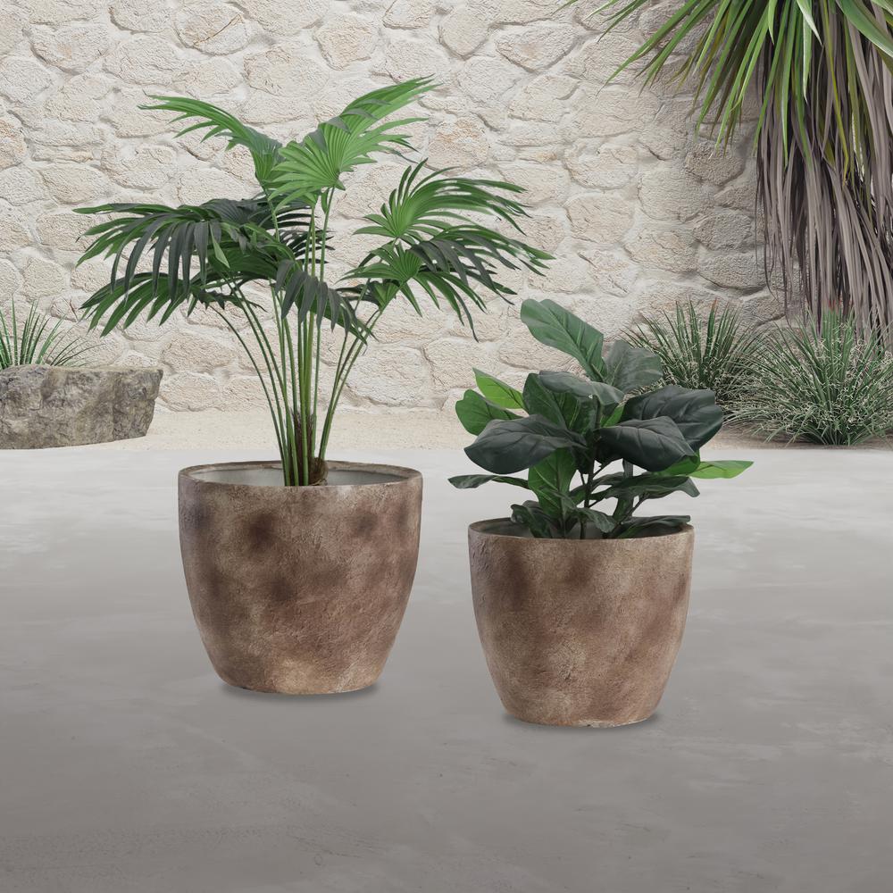 Resin, S/2 17/20" Textured Planters, Brown. Picture 8