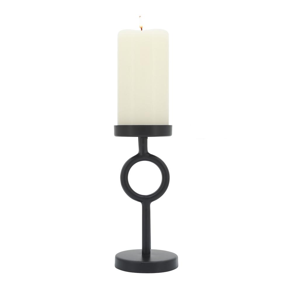 Metal, 8"h Ring Candle Holder, Black. Picture 4